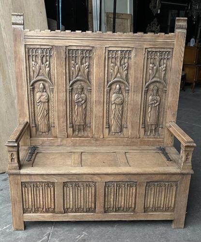 French Gothic Oak Hall Bench (1 of 8)