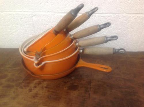 Set of 6 Le Creuset Volcanic Orange 1970s Pans Frying Pan Mil Pan (1 of 8)