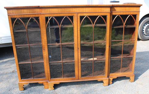 1960s Walnut 4 Door Low Breakfront Bookcase with Astragal Glazing (1 of 4)