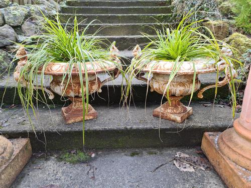 Fine Pair of French Cast-iron Painted Urns (1 of 7) Fine Pair of French Cast-iron Painted Urns (1 of 7)