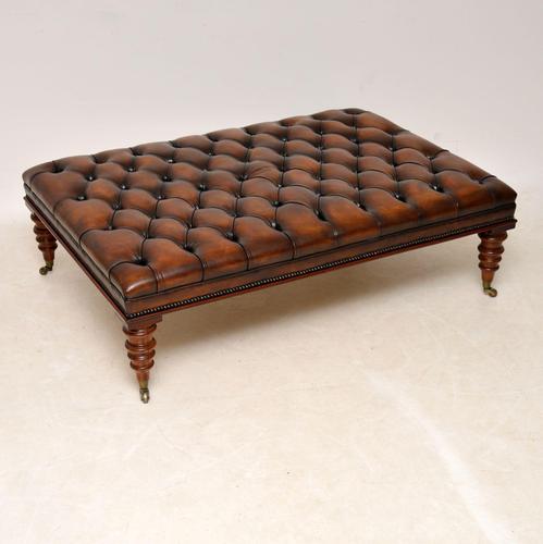 Large Antique Victorian Style Deep Buttoned Leather Stool / Coffee Table (1 of 9) Large Antique Victorian Style Deep Buttoned Leather Stool / Coffee Table (1 of 9)