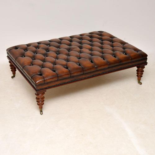 Large Antique Victorian Style Deep Buttoned Leather Stool / Coffee Table (1 of 9)