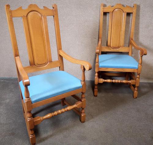 Pair of Oak Reproduction High Back Armchairs (1 of 11)