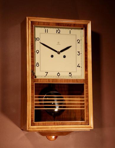 Art Deco Italian Design Beautiful Walnut, Satin Wood Junghans Wall Clock c.1940 (1 of 10) Art Deco Italian Design Beautiful Walnut, Satin Wood Junghans Wall Clock c.1940 (1 of 10)
