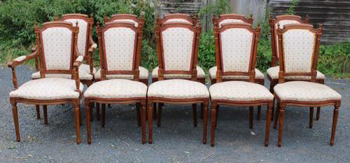 1960 Set of 10 Mahogany Dining Chairs. 8+2 Carvers. Neutral Upholstery (1 of 4)