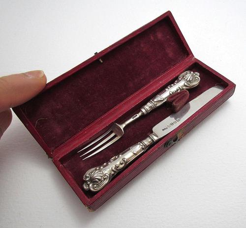 Unusual Miniature Toy Georgian 1834 Solid Sterling Silver Christening / Childs Pair of Knife & Fork Set. English Kings Pattern (1 of 10)