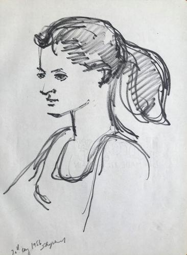 Original Marker Pen Drawing 'Portrait of a Girl, Perugia August 1956' by Toby Horne Shepherd - Signed (1 of 1) Original Marker Pen Drawing 'Portrait of a Girl, Perugia August 1956' by Toby Horne Shepherd - Signed (1 of 1)