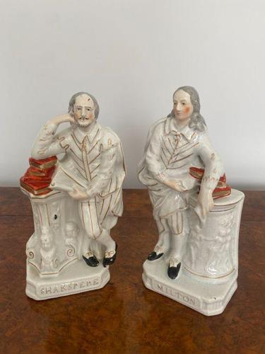 Pair of Aantique Victorian Quality Staffordshire Figures of Shakespeare & Milton (1 of 4)