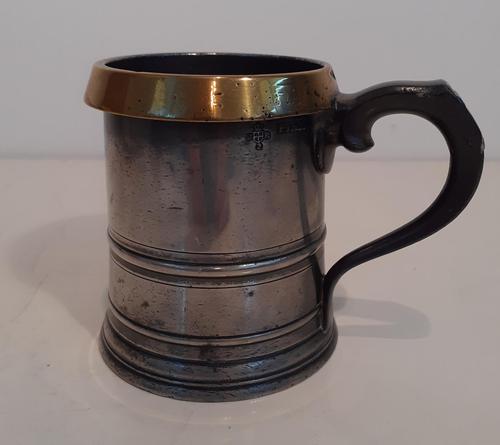 Victorian Pewter Tankard with a Brass Rim (1 of 3)