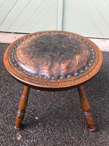 Arts & Crafts Oak & Leather Stool (1 of 7)