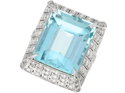 20.50 ct Aquamarine and 2.15 ct Diamond, Platinum Dress Ring - Vintage Circa 1950 (1 of 9) 20.50 ct Aquamarine and 2.15 ct Diamond, Platinum Dress Ring - Vintage Circa 1950 (1 of 9)