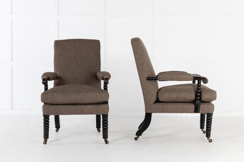 Pair of 19th Century English Regency Ebonised Bobbin Armchairs (1 of 5) Pair of 19th Century English Regency Ebonised Bobbin Armchairs (1 of 5)