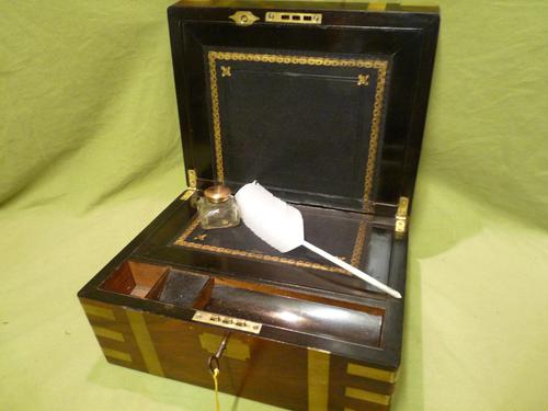 Brass Bound Walnut Writing Box - Secret Drawer - Original Leather c.1850 (1 of 14) Brass Bound Walnut Writing Box - Secret Drawer - Original Leather c.1850 (1 of 14)