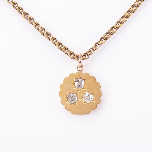 Antique Victorian Old Cushion Cut 1.10 Carat Diamond Pendant & Chain c.1870 (1 of 6)