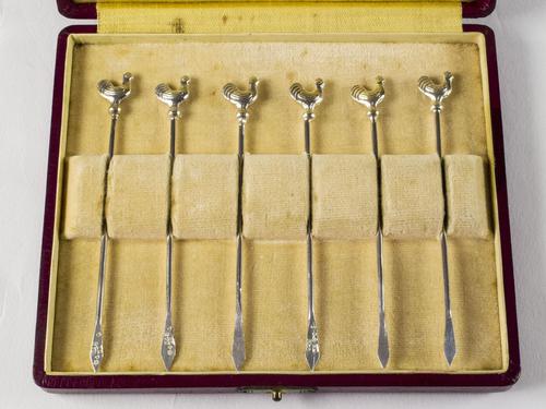 Silver Cockerel Cocktail Sticks Dated 1930 (1 of 4) Silver Cockerel Cocktail Sticks Dated 1930 (1 of 4)