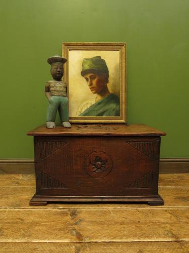 Antique Oak Chest with Carved Ship Detail to Lid Maritime Nautical Storage Chest (1 of 14)