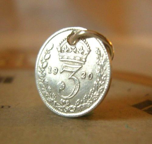 Antique Pocket Watch Chain Fob 1920 Silver Lucky Three Pence Old 3d Coin Fob (1 of 8)