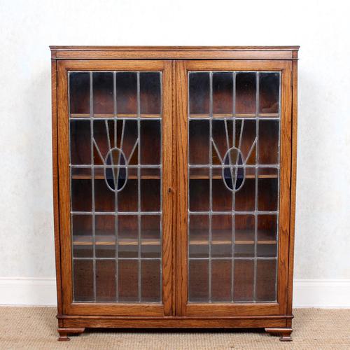 Oak Leaded Stained Glazed Bookcase Arts & Crafts Edwardian (1 of 11)