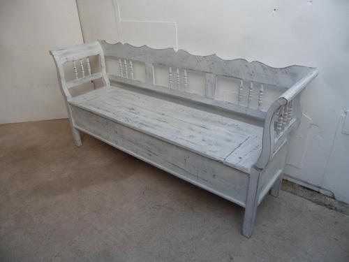 Mottled White & Black 3 Seater Antique Pine Kitchen / Hall Box Settle / Bench (1 of 10) Mottled White & Black 3 Seater Antique Pine Kitchen / Hall Box Settle / Bench (1 of 10)
