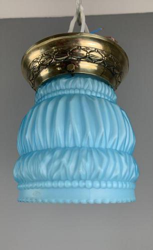 Art Deco Ceiling Light With Original Blue Shade; Brass Gallery; Rewired (1 of 7) Art Deco Ceiling Light With Original Blue Shade; Brass Gallery; Rewired (1 of 7)