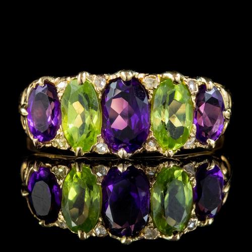 Antique Edwardian Suffragette Ring 18ct Gold Peridot Amethyst Diamond c.1910 (1 of 5)