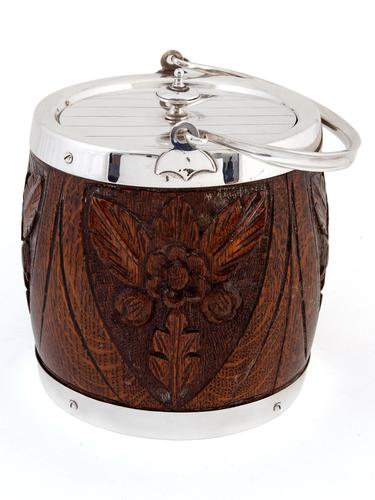 Carved Wood & Silver Plated Barrel with a White China Liner (1 of 4) Carved Wood & Silver Plated Barrel with a White China Liner (1 of 4)