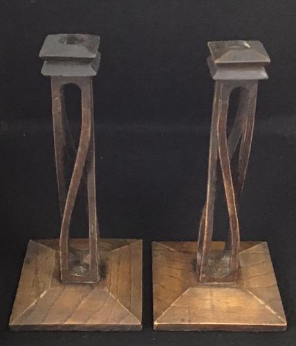 Pair of Scottish Arts and Crafts Oak Open Twist Candlesticks. (1 of 1) Pair of Scottish Arts and Crafts Oak Open Twist Candlesticks. (1 of 1)