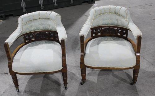 1920s Pair of Mahogany Salon Armchairs in Pale Upholstery (1 of 3) 1920s Pair of Mahogany Salon Armchairs in Pale Upholstery (1 of 3)