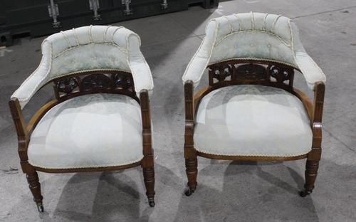 1920s Pair of Mahogany Salon Armchairs in Pale Upholstery (1 of 3)