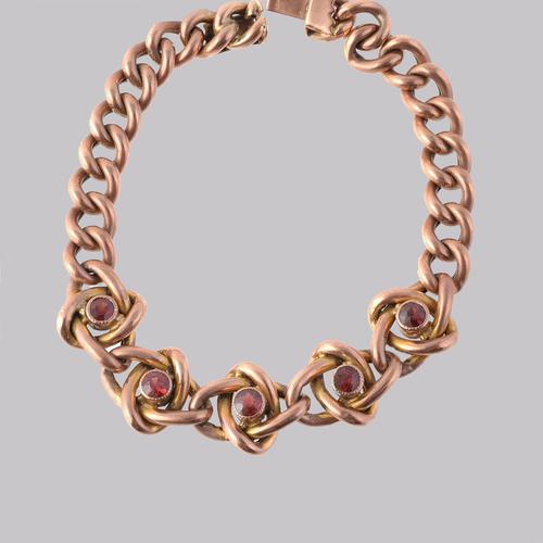 Victorian Garnet Knot & Curb Link 9ct Gold Bracelet with Antique Box c 1890 (1 of 11)