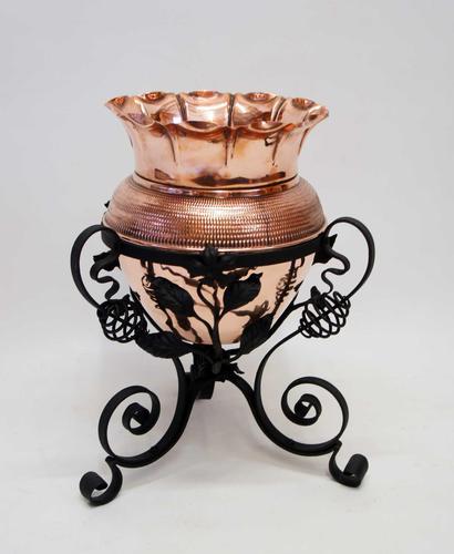 Art Nouveau Wrought Iron and Copper Planter, Jardinière (1 of 16) Art Nouveau Wrought Iron and Copper Planter, Jardinière (1 of 16)