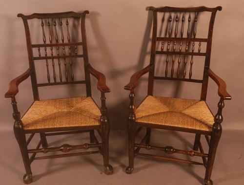 Pair of 19th Century Spindle Back Armchairs with Rush Seats (1 of 6) Pair of 19th Century Spindle Back Armchairs with Rush Seats (1 of 6)