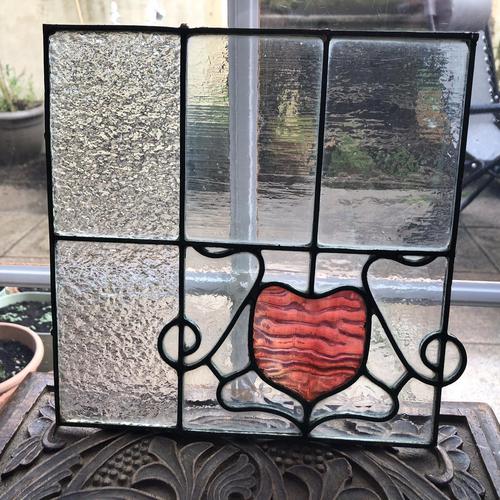 Antique Stained Glass Square Panel - Featuring a Pink Heart Detail (1 of 8) Antique Stained Glass Square Panel - Featuring a Pink Heart Detail (1 of 8)