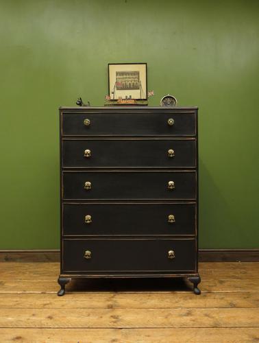 Art Deco Black Painted Chest of Drawers, Gothic Shabby Chic (1 of 13)