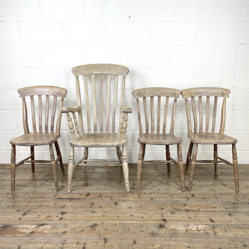 Set of Four Slat Back Antique Kitchen Chairs (1 of 10)