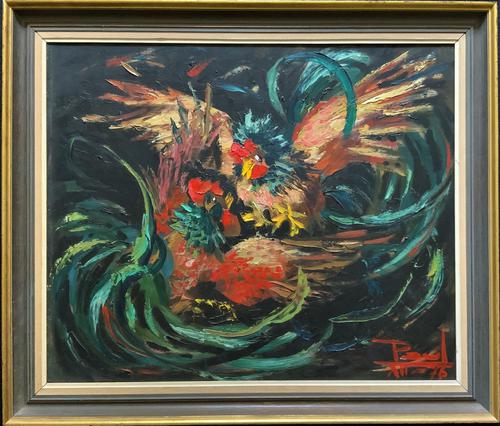 Stunning Original 1970s Vintage Abstract Acrylic Painting Cocks Fighting - Game (1 of 15) Stunning Original 1970s Vintage Abstract Acrylic Painting Cocks Fighting - Game (1 of 15)