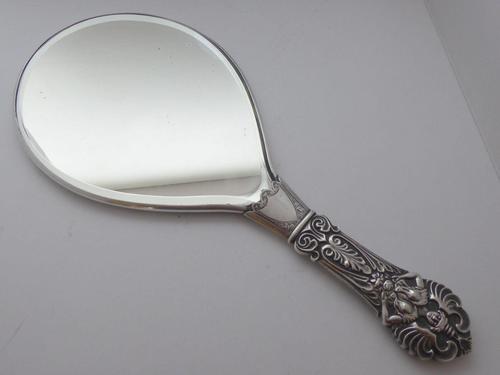 Rare and Unusual Edwardian 1902 Solid Hallmarked Silver Hand Mirror (1 of 6)