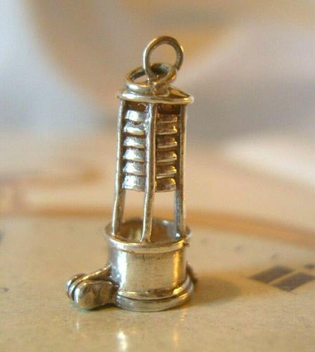 Vintage Silver Pocket Watch Chain Fob 1960s Miners Lamp With Canary Inside (1 of 8)