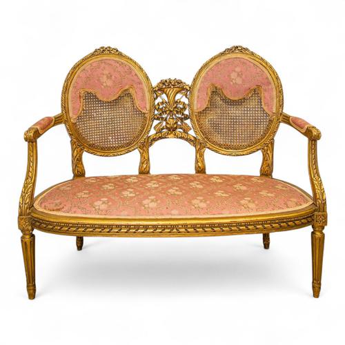 Antique French Carved Giltwood Upholstered Settee (1 of 5)