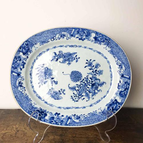 Chinese Blue & White Serving Plate with Stapled Repair, Qianlong c.1770 (1 of 9)