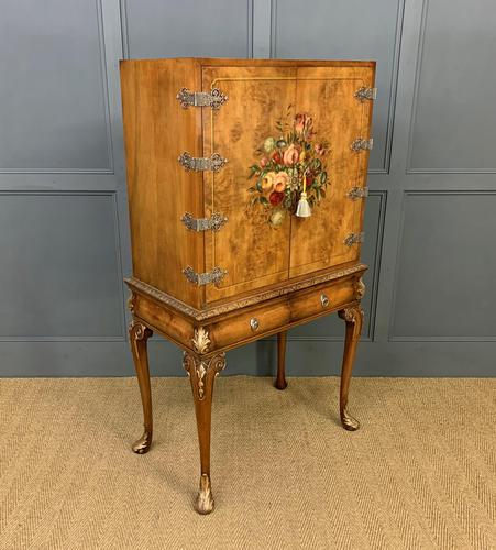 Floral Painted Burr Walnut Cabinet on Stand (1 of 15)