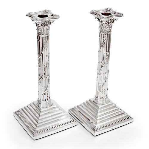 Pair of Victorian Silver Corinthian Column 12" Candle Sticks (1 of 5) Pair of Victorian Silver Corinthian Column 12" Candle Sticks (1 of 5)