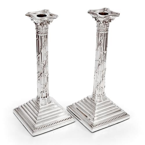 Pair of Victorian Silver Corinthian Column 12" Candle Sticks (1 of 5)