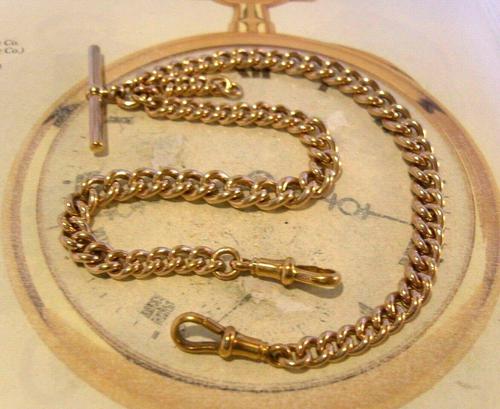 Victorian Pocket Watch Chain 1890s 10ct Rose Gold Filled Albert with T Bar (1 of 11)