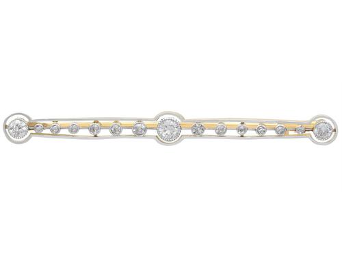 0.77 ct Diamond & 18ct Yellow Gold Bar Brooch - Antique c.1910 (1 of 9) 0.77 ct Diamond & 18ct Yellow Gold Bar Brooch - Antique c.1910 (1 of 9)