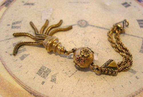 Antique Pocket Watch Chain Tassel Fob 1890s Victorian Long Rose & Yellow Gilt Fob (1 of 11)