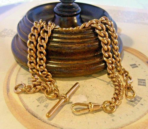 Victorian Pocket Watch Chain 1890 Antique 12ct Rose Rolled Gold Albert & T Bar (1 of 11)