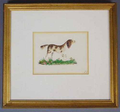 Charming Antique Watercolour of Spaniel Embossed (1 of 4)