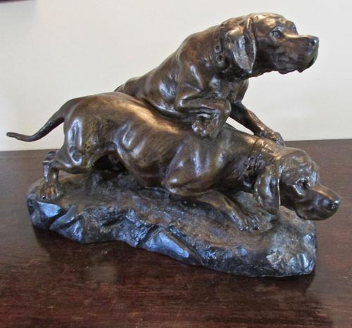 Large Sculpture of Spelter Hunting  Dogs By T.  Cartier with a  Bronzed Finish (1 of 7)