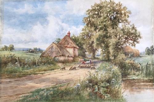 Watercolour by Henry.J. Kinnaird 'A lane near Angmering,Sussex' c1885 (1 of 1)